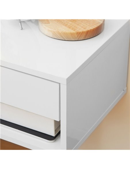 HOMCOM 2 Pieces Bedside Table Wall Mounted Nightstand with Drawer and Shelf for Bedroom, 37 x 32 x 21cm, High Gloss White 831-63 - pic 61292 | FastDaddyshop