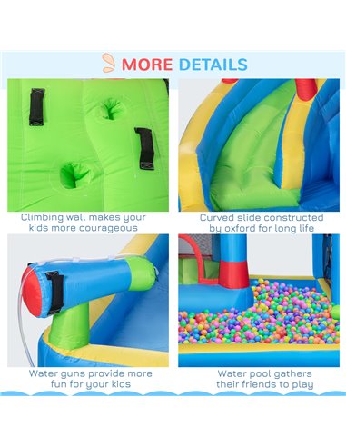 Outsunny 5 in 1 Kids Bounce Castle Large Castle Style Inflatable House Slide Trampoline Pool Water Gun Climbing Wall for Kids Ag