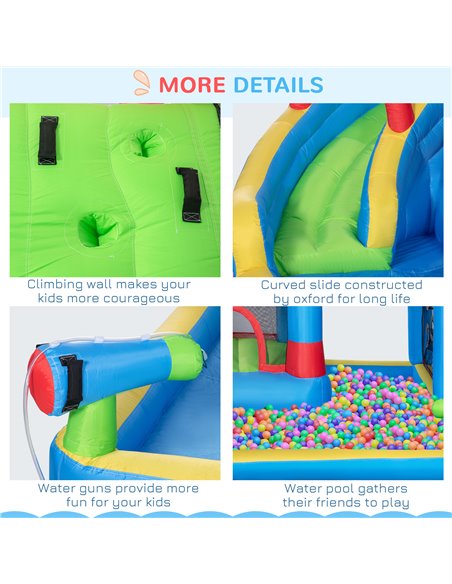 Outsunny 5 in 1 Kids Bounce Castle Large Castle Style Inflatable House Slide Trampoline Pool Water Gun Climbing Wall for Kids Ag - pic 6130 | FastDaddyshop