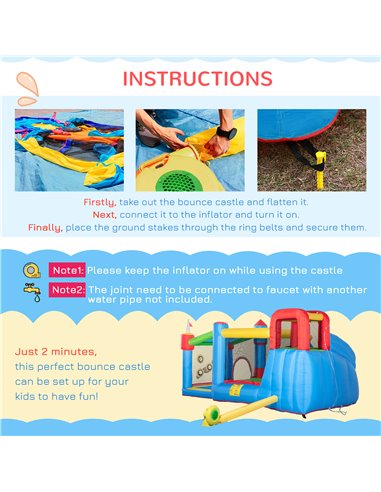 Outsunny 5 in 1 Kids Bounce Castle Large Castle Style Inflatable House Slide Trampoline Pool Water Gun Climbing Wall for Kids Ag