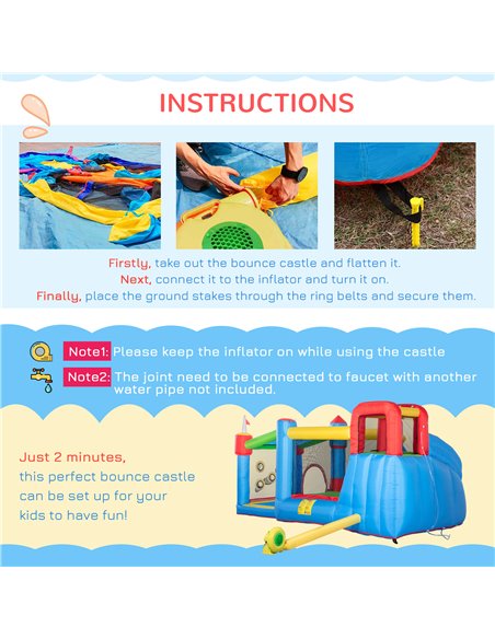Outsunny 5 in 1 Kids Bounce Castle Large Castle Style Inflatable House Slide Trampoline Pool Water Gun Climbing Wall for Kids Ag - pic 6131 | FastDaddyshop