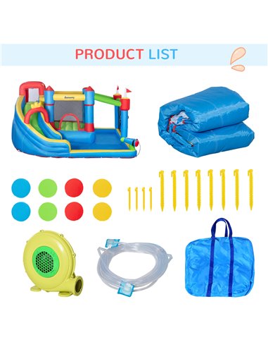 Outsunny 5 in 1 Kids Bounce Castle Large Castle Style Inflatable House Slide Trampoline Pool Water Gun Climbing Wall for Kids Ag