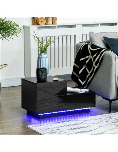 HOMCOM Bedside Table with High Gloss Front, Nightstand with RGB LED Light, Remote Control, and Drawers for Bedroom Storage, Blac