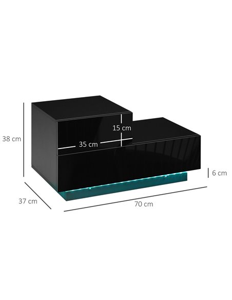 HOMCOM Bedside Table with High Gloss Front, Nightstand with RGB LED Light, Remote Control, and Drawers for Bedroom Storage, Blac - pic 61322 | FastDaddyshop