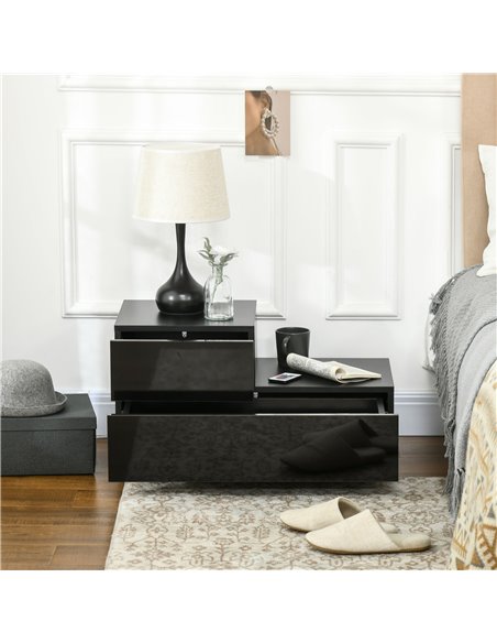 HOMCOM Bedside Table with High Gloss Front, Nightstand with RGB LED Light, Remote Control, and Drawers for Bedroom Storage, Blac - pic 61326 | FastDaddyshop