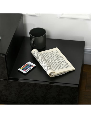 HOMCOM Bedside Table with High Gloss Front, Nightstand with RGB LED Light, Remote Control, and Drawers for Bedroom Storage, Blac