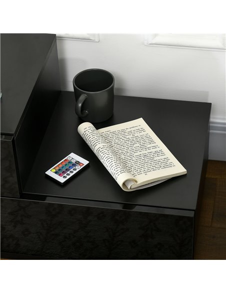 HOMCOM Bedside Table with High Gloss Front, Nightstand with RGB LED Light, Remote Control, and Drawers for Bedroom Storage, Blac - pic 61327 | FastDaddyshop
