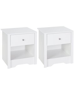 HOMCOM Modern Bedside Table Set of 2, Nightstand with Drawer and Shelf, White, Perfect for Bedroom, Living Room 831-P073
