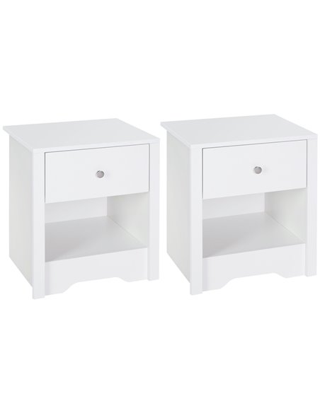HOMCOM Modern Bedside Table Set of 2, Nightstand with Drawer and Shelf, White, Perfect for Bedroom, Living Room 831-P073 - pic 61338 | FastDaddyshop