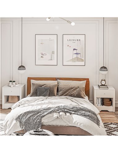 HOMCOM Modern Bedside Table Set of 2, Nightstand with Drawer and Shelf, White, Perfect for Bedroom, Living Room 831-P073