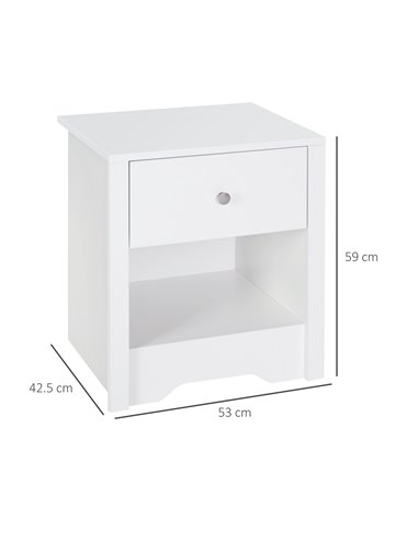 HOMCOM Modern Bedside Table Set of 2, Nightstand with Drawer and Shelf, White, Perfect for Bedroom, Living Room 831-P073