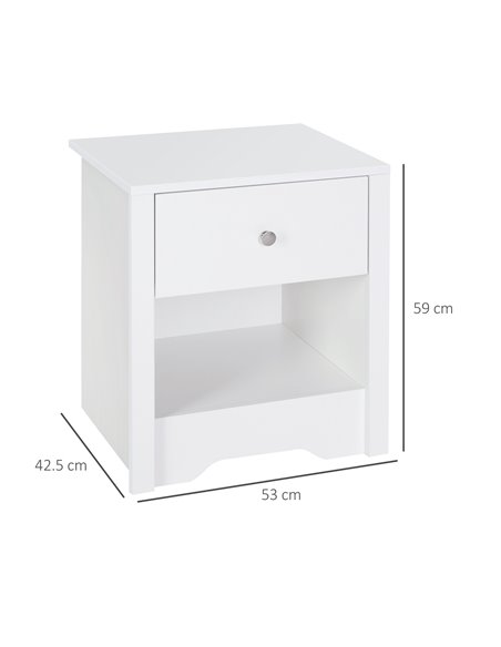 HOMCOM Modern Bedside Table Set of 2, Nightstand with Drawer and Shelf, White, Perfect for Bedroom, Living Room 831-P073 - pic 61340 | FastDaddyshop
