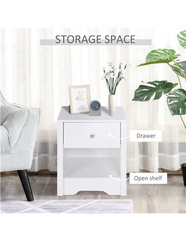 HOMCOM Modern Bedside Table Set of 2, Nightstand with Drawer and Shelf, White, Perfect for Bedroom, Living Room 831-P073