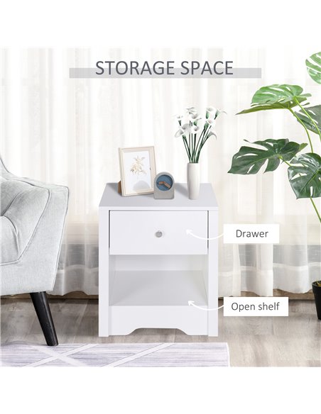 HOMCOM Modern Bedside Table Set of 2, Nightstand with Drawer and Shelf, White, Perfect for Bedroom, Living Room 831-P073 - pic 61341 | FastDaddyshop