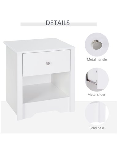 HOMCOM Modern Bedside Table Set of 2, Nightstand with Drawer and Shelf, White, Perfect for Bedroom, Living Room 831-P073