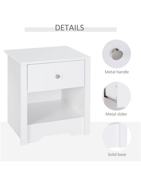 HOMCOM Modern Bedside Table Set of 2, Nightstand with Drawer and Shelf, White, Perfect for Bedroom, Living Room 831-P073 - pic 61342 | FastDaddyshop