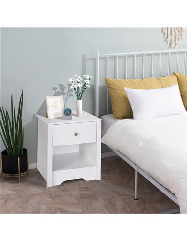 HOMCOM Modern Bedside Table Set of 2, Nightstand with Drawer and Shelf, White, Perfect for Bedroom, Living Room 831-P073