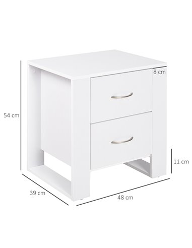 HOMCOM Bedside Cabinet Pair with Dual Drawers, Modern Nightstand with Metallic Handles & Raised Base, Bedroom Side Table, Set of