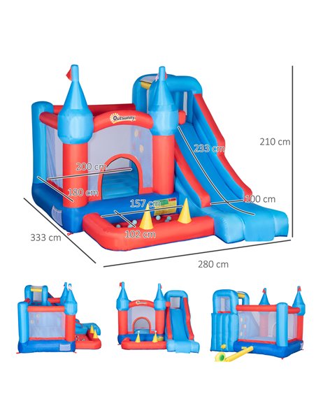 Outsunny 5 in 1 Kids Bounce Castle Large Inflatable House Trampoline Slide Water Pool Climbing Wall with 450W Inflator Carrybag  - pic 6135 | FastDaddyshop