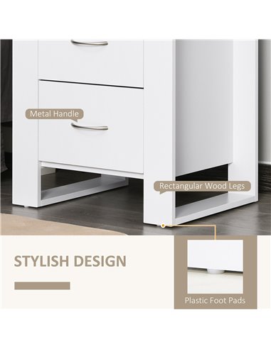 HOMCOM Bedside Cabinet Pair with Dual Drawers, Modern Nightstand with Metallic Handles & Raised Base, Bedroom Side Table, Set of
