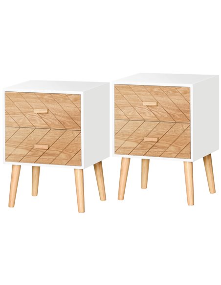 HOMCOM Wooden Bedside Table Set of 2, Bedroom Nightstand, White and Natural Wood 831-P062 - pic 61356 | FastDaddyshop