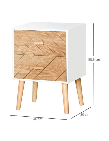 HOMCOM Wooden Bedside Table Set of 2, Bedroom Nightstand with 2 Drawers and Pine Legs, Natural Wood Storage Cabinet 831-P062