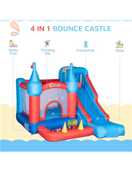 Outsunny 5 in 1 Kids Bounce Castle Large Inflatable House Trampoline Slide Water Pool Climbing Wall with 450W Inflator Carrybag  - pic 6136 | FastDaddyshop