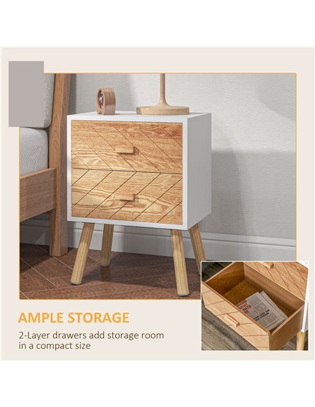HOMCOM Wooden Bedside Table Set of 2, Bedroom Nightstand with 2 Drawers and Pine Legs, Natural Wood Storage Cabinet 831-P062 - pic 61360 | FastDaddyshop