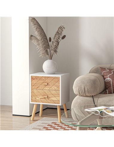 HOMCOM Wooden Bedside Table Set of 2, Bedroom Nightstand with 2 Drawers and Pine Legs, Natural Wood Storage Cabinet 831-P062