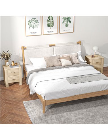HOMCOM Bedside Table with 2 Drawers, Nightstand with Handles and Elevated Base, Side Table for Bedroom, Living Room, Set of 2, B