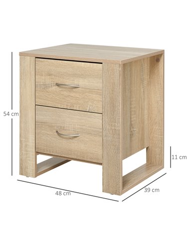 HOMCOM Bedside Table with 2 Drawers, Nightstand with Handles and Elevated Base, Side Table for Bedroom, Living Room, Set of 2, B
