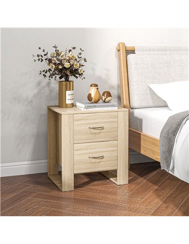 HOMCOM Bedside Table with 2 Drawers, Nightstand with Handles and Elevated Base, Side Table for Bedroom, Living Room, Set of 2, B