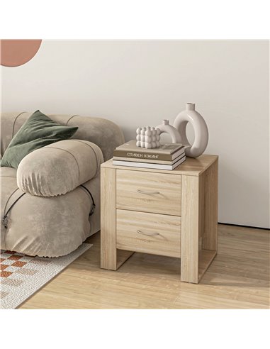 HOMCOM Bedside Table with 2 Drawers, Nightstand with Handles and Elevated Base, Side Table for Bedroom, Living Room, Set of 2, B
