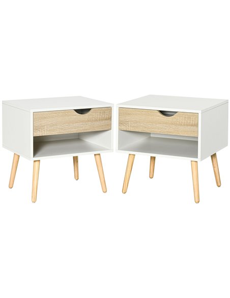 HOMCOM Modern Bedside Table with Drawer and Shelf, Set of 2, Oak and White 831-P066 - pic 61383 | FastDaddyshop