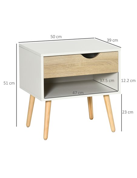 HOMCOM Modern Bedside Table with Drawer and Shelf, Nightstand for Bedroom, Living Room, Set of 2 831-P066 - pic 61385 | FastDaddyshop