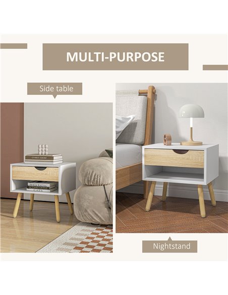 HOMCOM Modern Bedside Table with Drawer and Shelf, Nightstand for Bedroom, Living Room, Set of 2 831-P066 - pic 61386 | FastDaddyshop