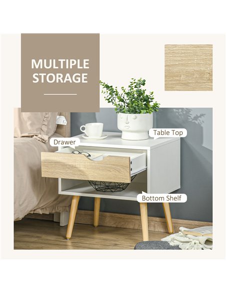HOMCOM Modern Bedside Table with Drawer and Shelf, Nightstand for Bedroom, Living Room, Set of 2 831-P066 - pic 61388 | FastDaddyshop
