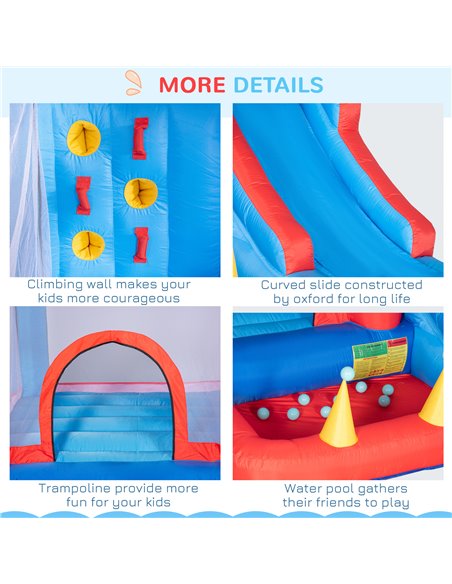 Outsunny 5 in 1 Kids Bounce Castle Large Inflatable House Trampoline Slide Water Pool Climbing Wall with 450W Inflator Carrybag  - pic 6139 | FastDaddyshop