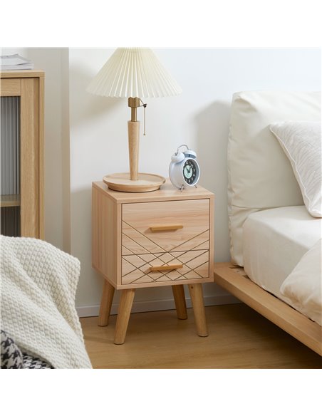 HOMCOM Scandinavian Bedside Cabinet with Drawers, Bedside Table with Wood Legs for Bedroom, Natural 831-637V00AK - pic 61393 | FastDaddyshop