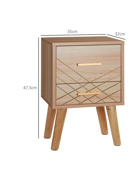 HOMCOM Scandinavian Bedside Cabinet with Drawers, Bedside Table with Wood Legs for Bedroom, Natural 831-637V00AK - pic 61394 | FastDaddyshop