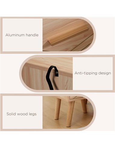 HOMCOM Scandinavian Bedside Cabinet with Drawers, Bedside Table with Wood Legs for Bedroom, Natural 831-637V00AK