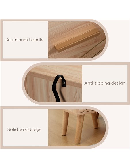 HOMCOM Scandinavian Bedside Cabinet with Drawers, Bedside Table with Wood Legs for Bedroom, Natural 831-637V00AK - pic 61397 | FastDaddyshop