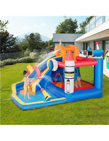 Outsunny 5 in 1 Kids Bounce Castle Large Water Space Style Inflatable House Slide Trampoline Pool Water Gun Climbing Wall for Ki