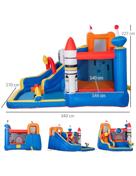 Outsunny 5 in 1 Kids Bounce Castle Large Water Space Style Inflatable House Slide Trampoline Pool Water Gun Climbing Wall for Ki - pic 6143 | FastDaddyshop