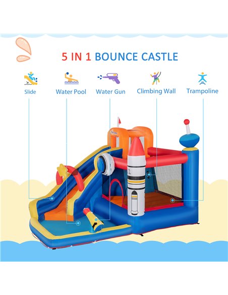Outsunny 5 in 1 Kids Bounce Castle Large Water Space Style Inflatable House Slide Trampoline Pool Water Gun Climbing Wall for Ki - pic 6144 | FastDaddyshop