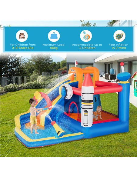 Outsunny 5 in 1 Kids Bounce Castle Large Water Space Style Inflatable House Slide Trampoline Pool Water Gun Climbing Wall for Ki - pic 6145 | FastDaddyshop