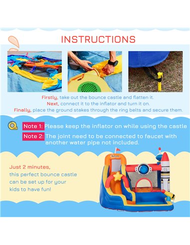 Outsunny 5 in 1 Kids Bounce Castle Large Water Space Style Inflatable House Slide Trampoline Pool Water Gun Climbing Wall for Ki