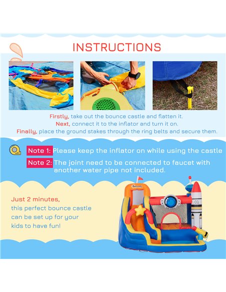 Outsunny 5 in 1 Kids Bounce Castle Large Water Space Style Inflatable House Slide Trampoline Pool Water Gun Climbing Wall for Ki - pic 6146 | FastDaddyshop