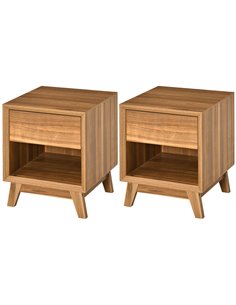 HOMCOM Contemporary Nightstand Duo, Bedroom End Table, Walnut Brown 831-P087