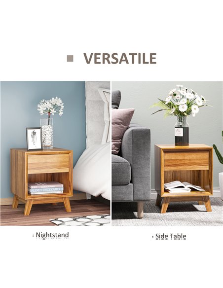 HOMCOM Contemporary Nightstand Duo, Bedroom End Table with Storage Drawer & Lower Shelf, Living Room Side Table, Set of 2, Walnu - pic 61467 | FastDaddyshop